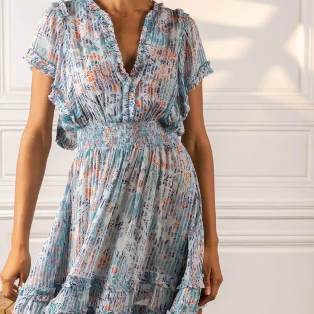 Poupette St Barth Amber Mini Dress Sky-blue Marigold sz S NEW - Picture 2 of 9